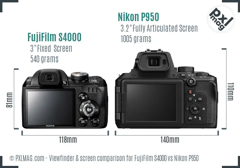 FujiFilm S4000 vs Nikon P950 Screen and Viewfinder comparison