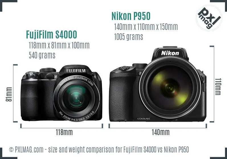 FujiFilm S4000 vs Nikon P950 size comparison
