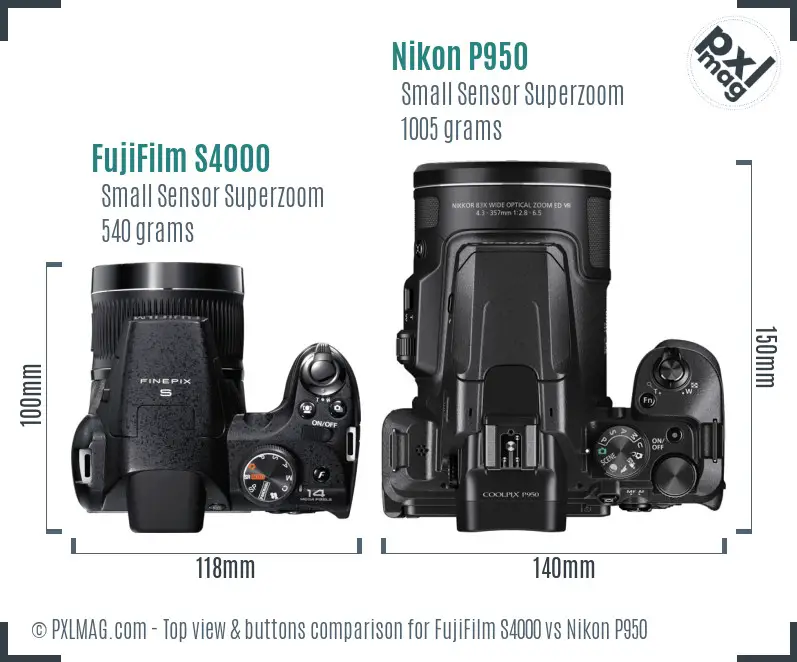 FujiFilm S4000 vs Nikon P950 top view buttons comparison