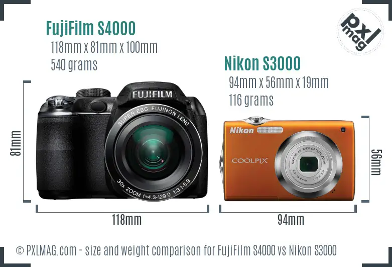 Size and ergonomics comparison: FujiFilm S4000 vs Nikon S3000