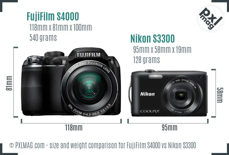 FujiFilm S4000 vs Nikon S3300 size comparison FujiFilm S4000 vs Nikon S3300 size comparison