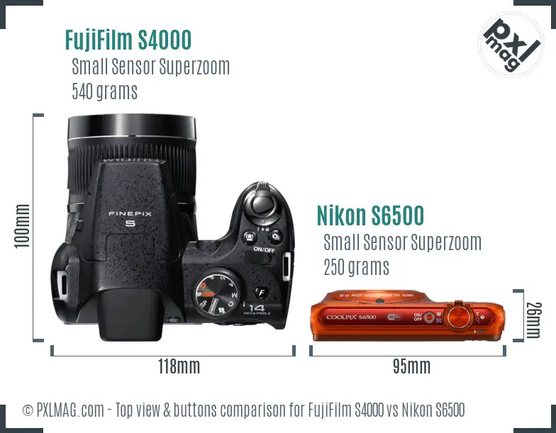 FujiFilm S4000 vs Nikon S6500 top view buttons comparison
