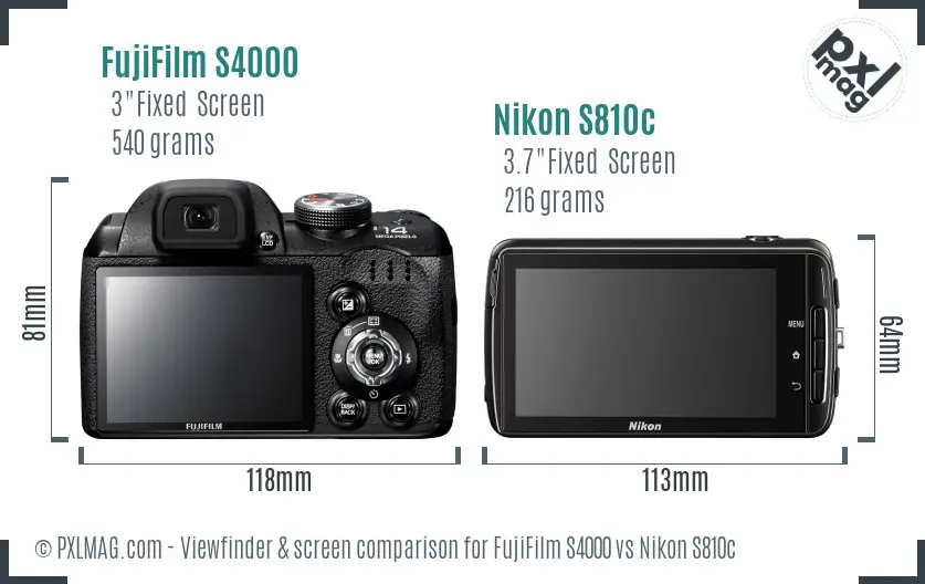 FujiFilm S4000 vs Nikon S810c Screen and Viewfinder comparison