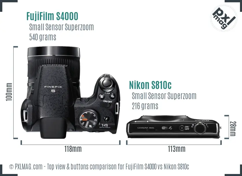 FujiFilm S4000 vs Nikon S810c top view buttons comparison