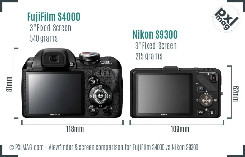 FujiFilm S4000 vs Nikon S9300 Screen and Viewfinder comparison