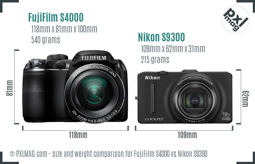 FujiFilm S4000 vs Nikon S9300 size comparison