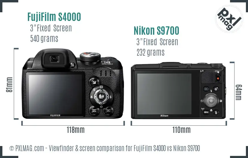FujiFilm S4000 vs Nikon S9700 Screen and Viewfinder comparison