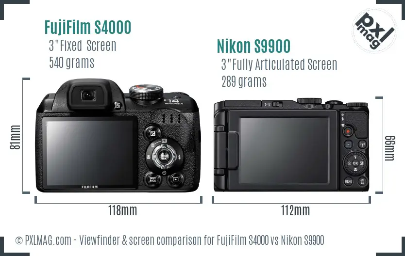 FujiFilm S4000 vs Nikon S9900 Screen and Viewfinder comparison
