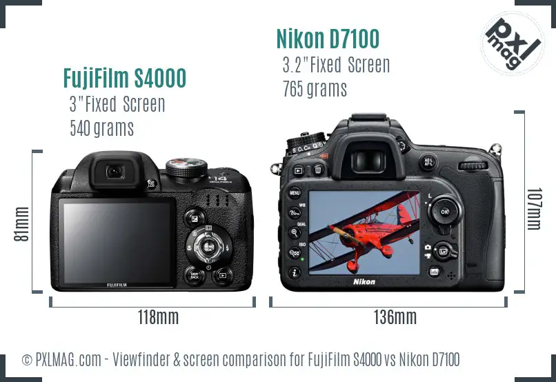 FujiFilm S4000 vs Nikon D7100 Screen and Viewfinder comparison
