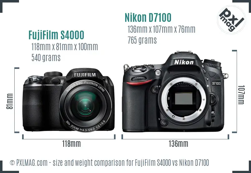 FujiFilm S4000 vs Nikon D7100 size comparison
