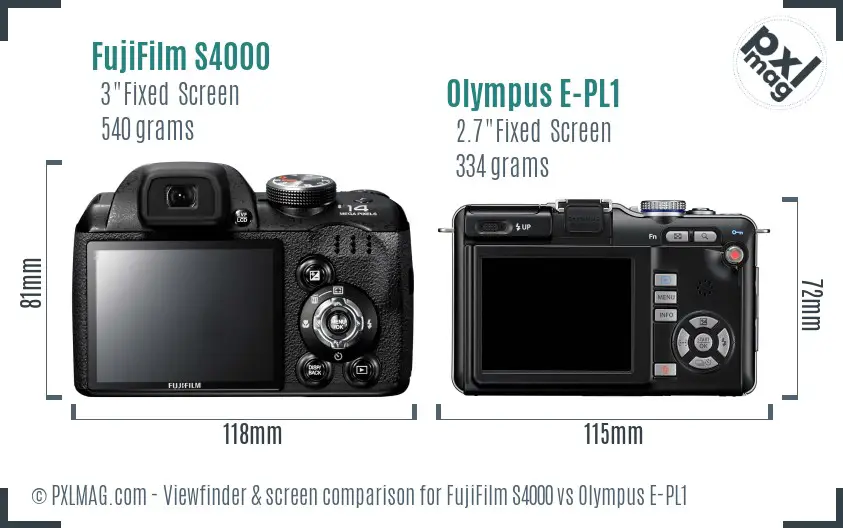 FujiFilm S4000 vs Olympus E-PL1 Screen and Viewfinder comparison