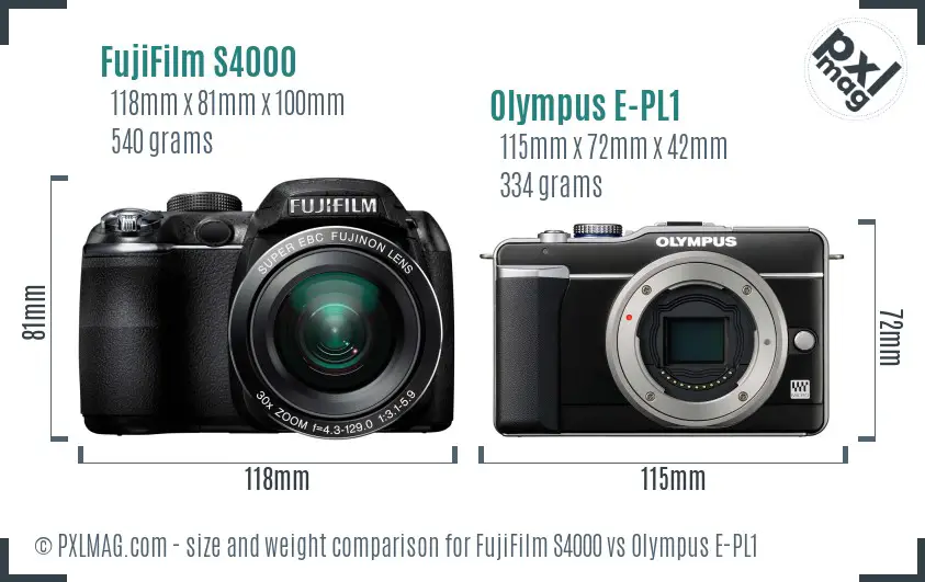 FujiFilm S4000 vs Olympus E-PL1 size comparison