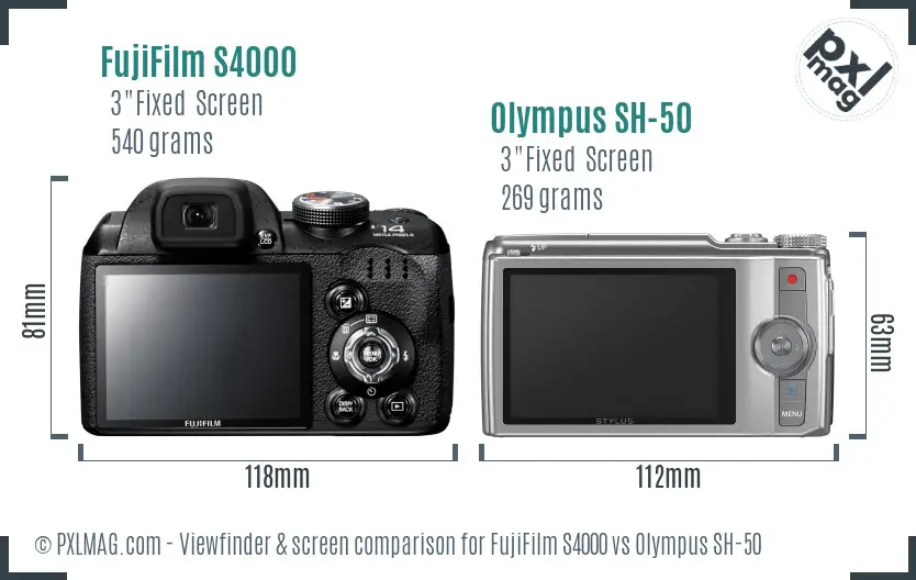 FujiFilm S4000 vs Olympus SH-50 Screen and Viewfinder comparison