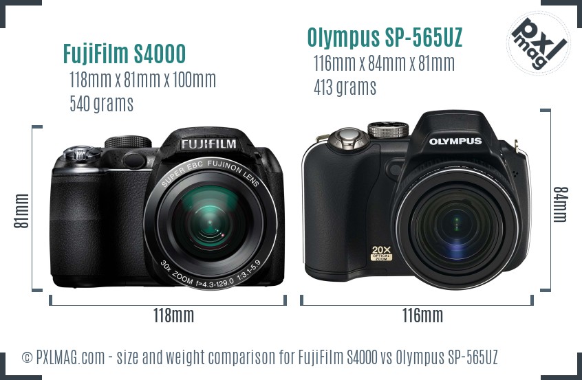 FujiFilm S4000 vs Olympus SP-565UZ size comparison
