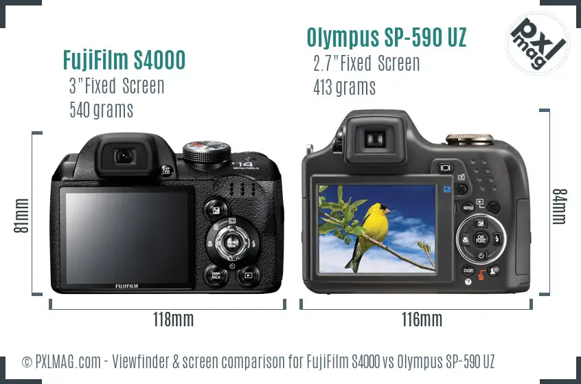 FujiFilm S4000 vs Olympus SP-590 UZ Screen and Viewfinder comparison