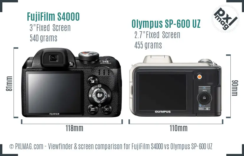FujiFilm S4000 vs Olympus SP-600 UZ Screen and Viewfinder comparison