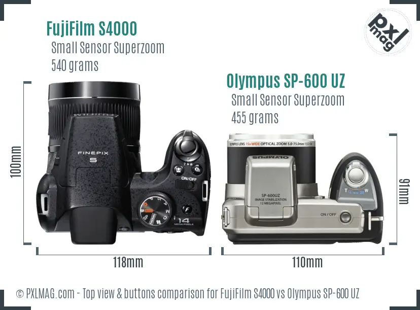 FujiFilm S4000 vs Olympus SP-600 UZ top view buttons comparison