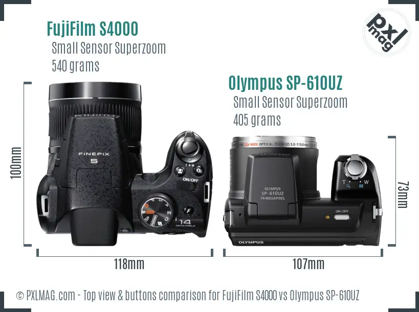 FujiFilm S4000 vs Olympus SP-610UZ top view buttons comparison