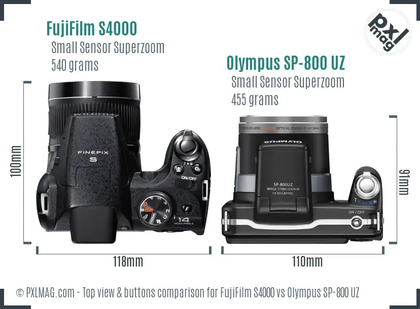 FujiFilm S4000 vs Olympus SP-800 UZ top view buttons comparison