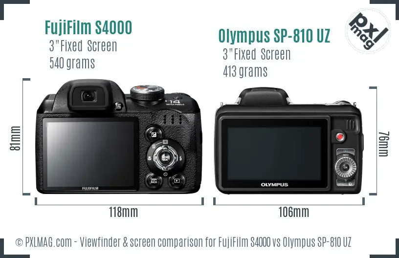 FujiFilm S4000 vs Olympus SP-810 UZ Screen and Viewfinder comparison