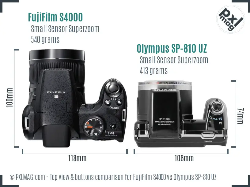 FujiFilm S4000 vs Olympus SP-810 UZ top view buttons comparison