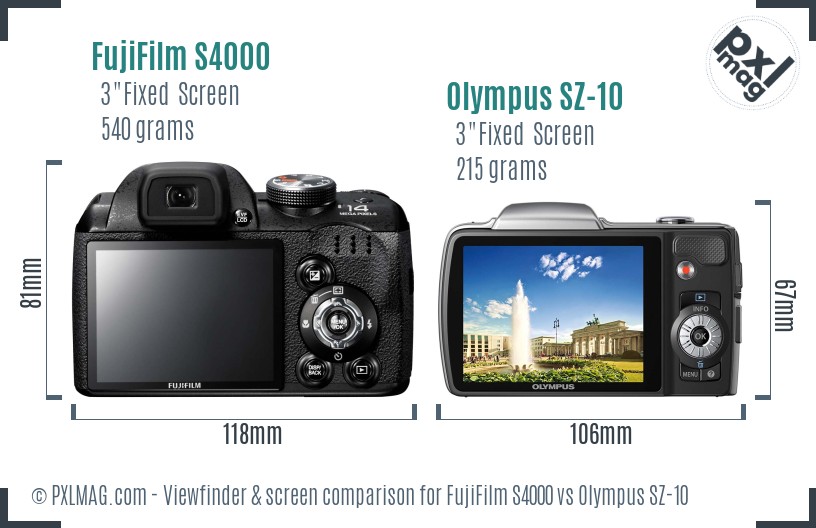FujiFilm S4000 vs Olympus SZ-10 Screen and Viewfinder comparison