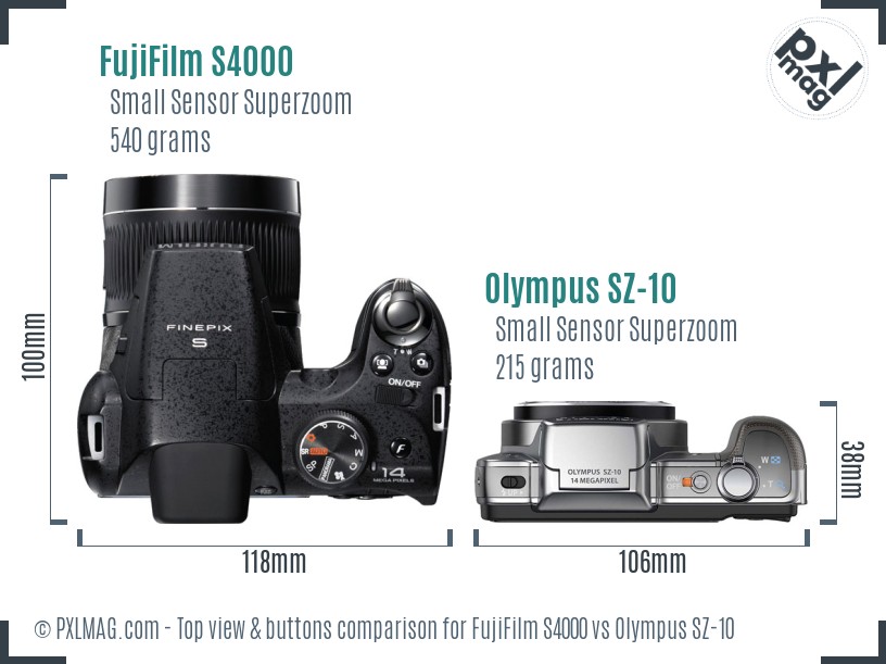 FujiFilm S4000 vs Olympus SZ-10 top view buttons comparison