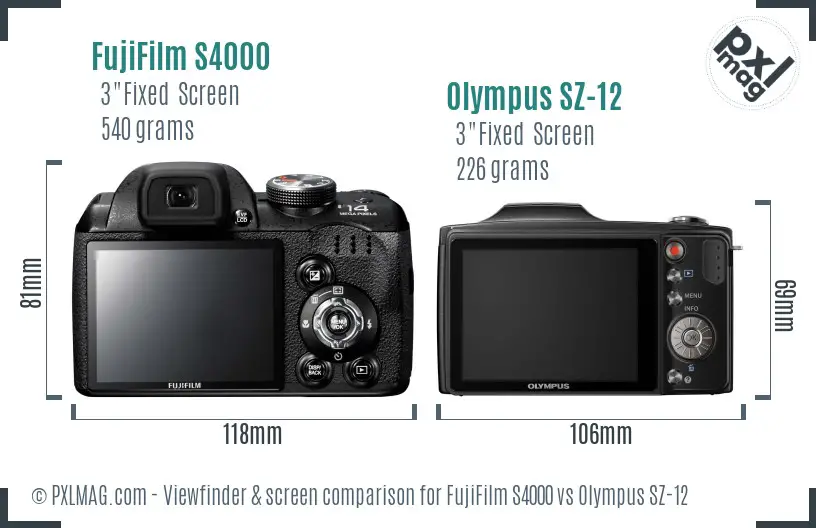 FujiFilm S4000 vs Olympus SZ-12 Screen and Viewfinder comparison