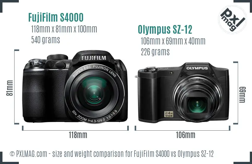 FujiFilm S4000 vs Olympus SZ-12 size comparison