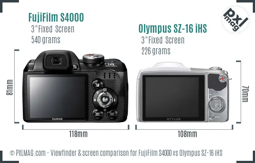 FujiFilm S4000 vs Olympus SZ-16 iHS Screen and Viewfinder comparison