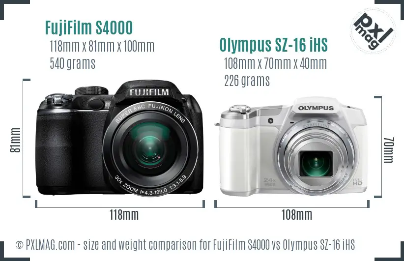 FujiFilm S4000 vs Olympus SZ-16 iHS size comparison