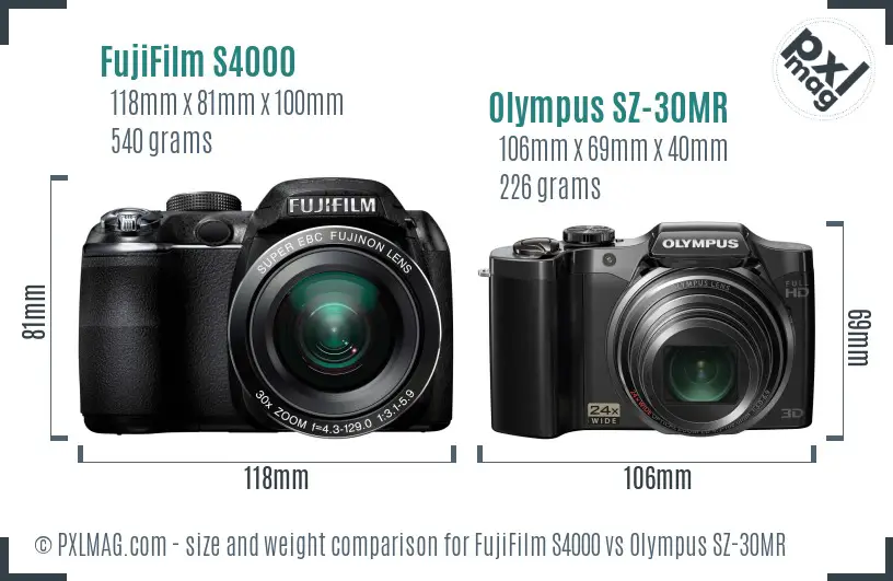 FujiFilm S4000 vs Olympus SZ-30MR size comparison
