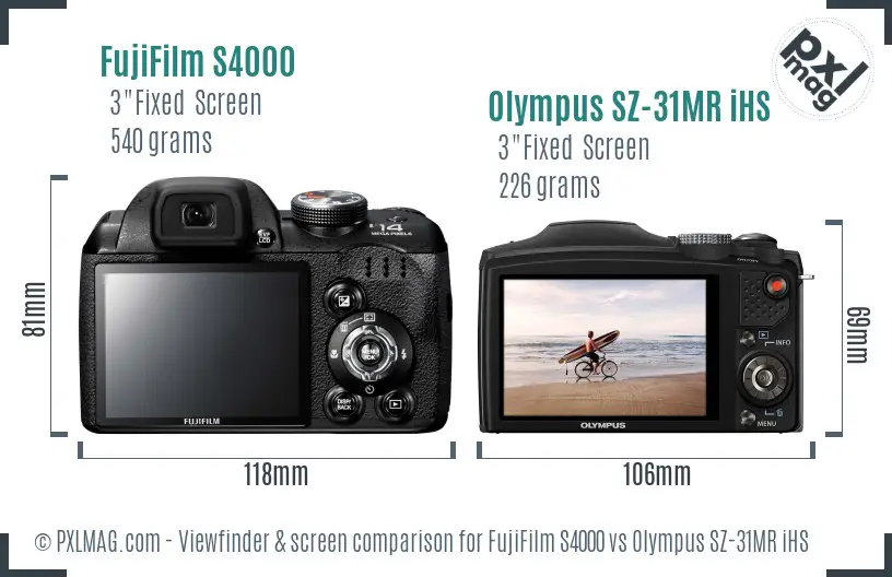 FujiFilm S4000 vs Olympus SZ-31MR iHS Screen and Viewfinder comparison