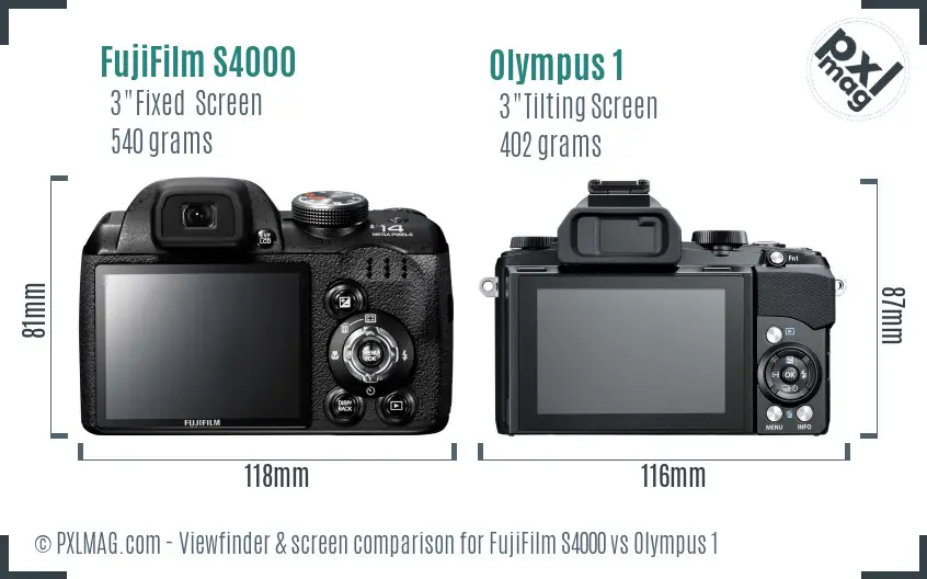 FujiFilm S4000 vs Olympus 1 Screen and Viewfinder comparison