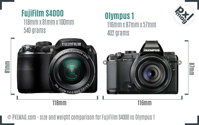 FujiFilm S4000 vs Olympus 1 size comparison