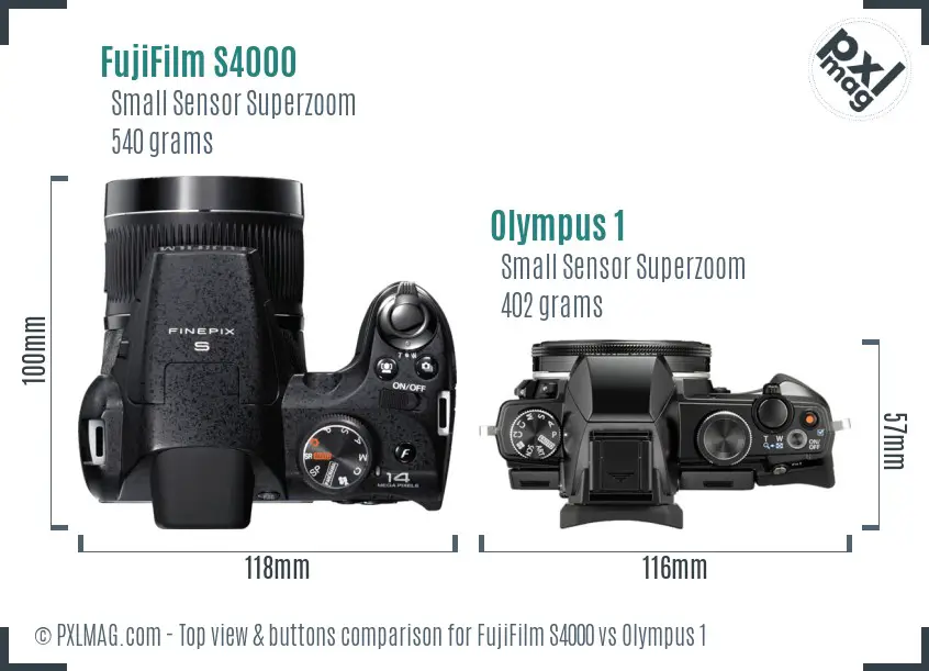 FujiFilm S4000 vs Olympus 1 top view buttons comparison