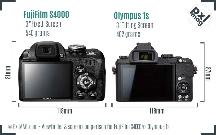 FujiFilm S4000 vs Olympus 1s Screen and Viewfinder comparison