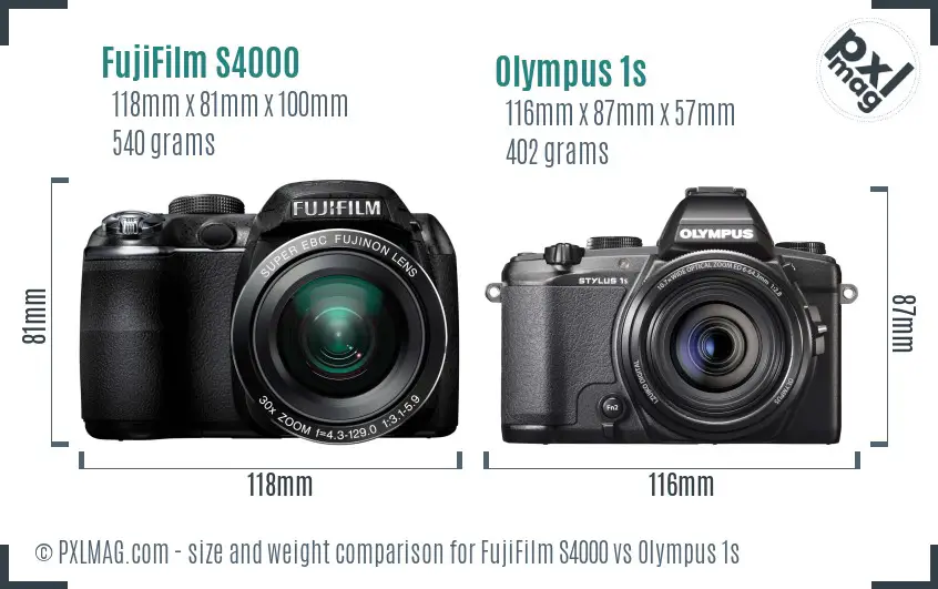 FujiFilm S4000 vs Olympus 1s size comparison