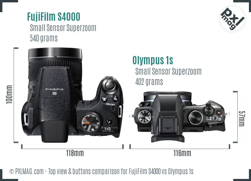 FujiFilm S4000 vs Olympus 1s top view buttons comparison