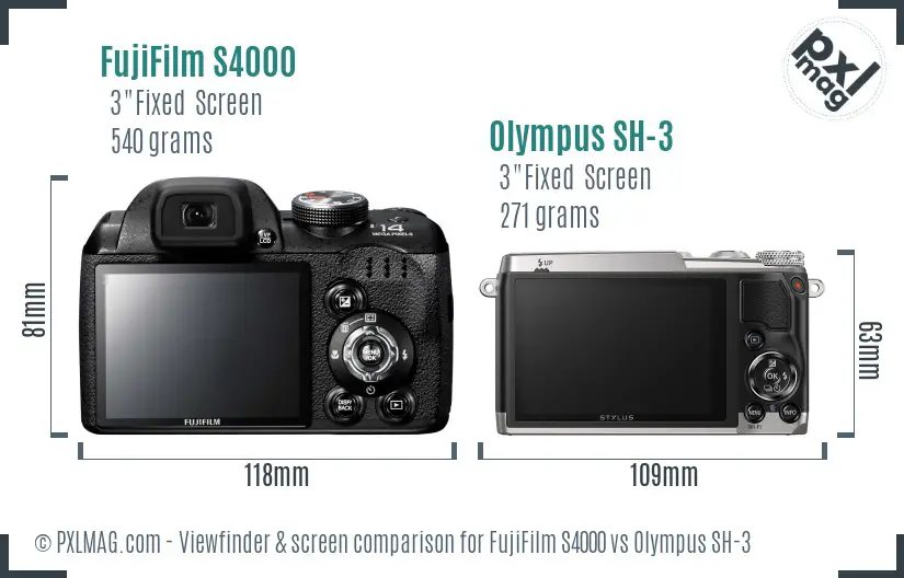 FujiFilm S4000 vs Olympus SH-3 Screen and Viewfinder comparison FujiFilm S4000 vs Olympus SH-3 Screen and Viewfinder comparison