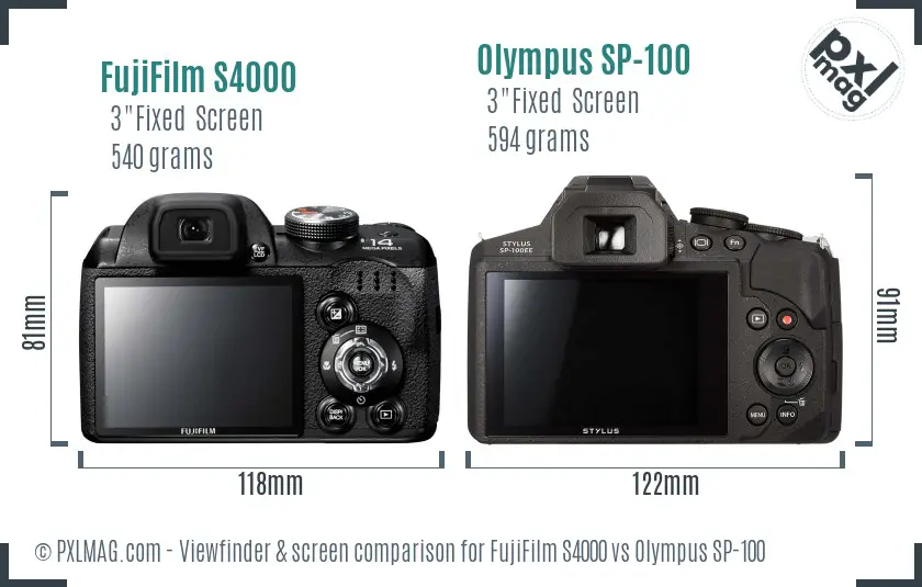 FujiFilm S4000 vs Olympus SP-100 Screen and Viewfinder comparison