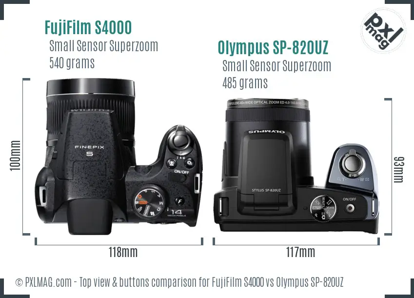 FujiFilm S4000 vs Olympus SP-820UZ top view buttons comparison