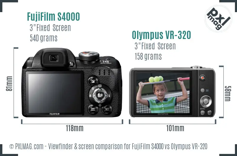 FujiFilm S4000 vs Olympus VR-320 Screen and Viewfinder comparison