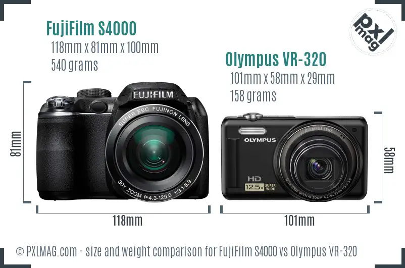 FujiFilm S4000 vs Olympus VR-320 size comparison