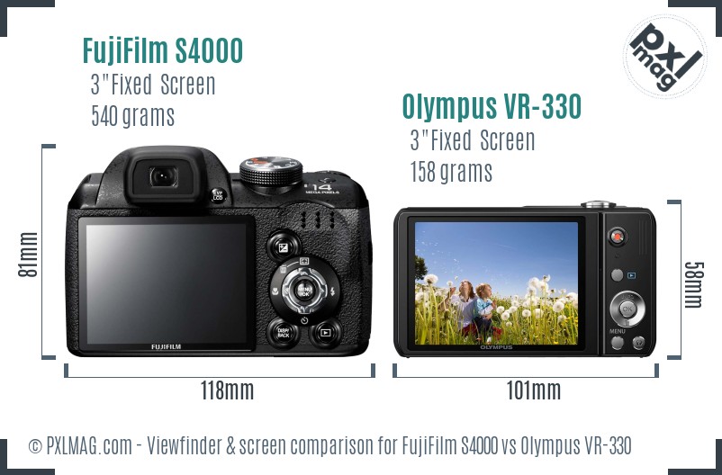 FujiFilm S4000 vs Olympus VR-330 Screen and Viewfinder comparison