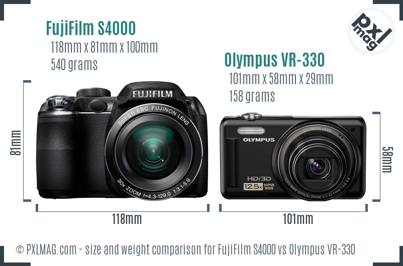 FujiFilm S4000 vs Olympus VR-330 size comparison