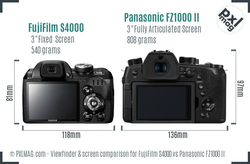 FujiFilm S4000 vs Panasonic FZ1000 II Screen and Viewfinder comparison