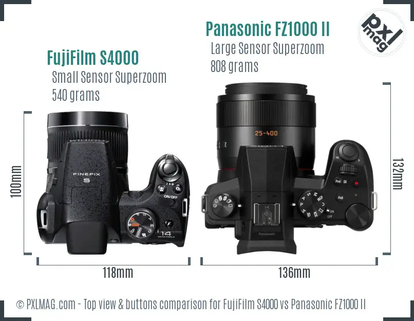 FujiFilm S4000 vs Panasonic FZ1000 II top view buttons comparison