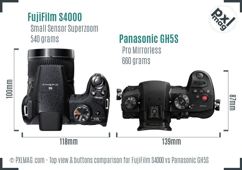 FujiFilm S4000 vs Panasonic GH5S top view buttons comparison