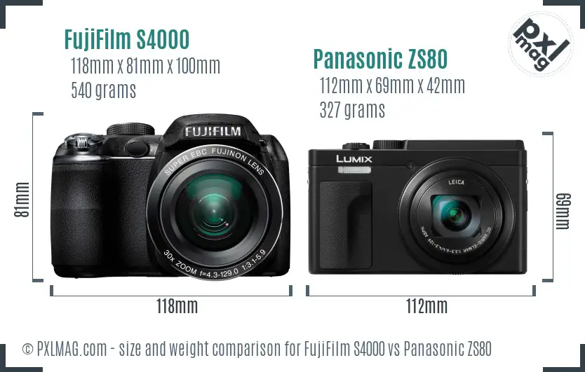 FujiFilm S4000 vs Panasonic ZS80 size comparison